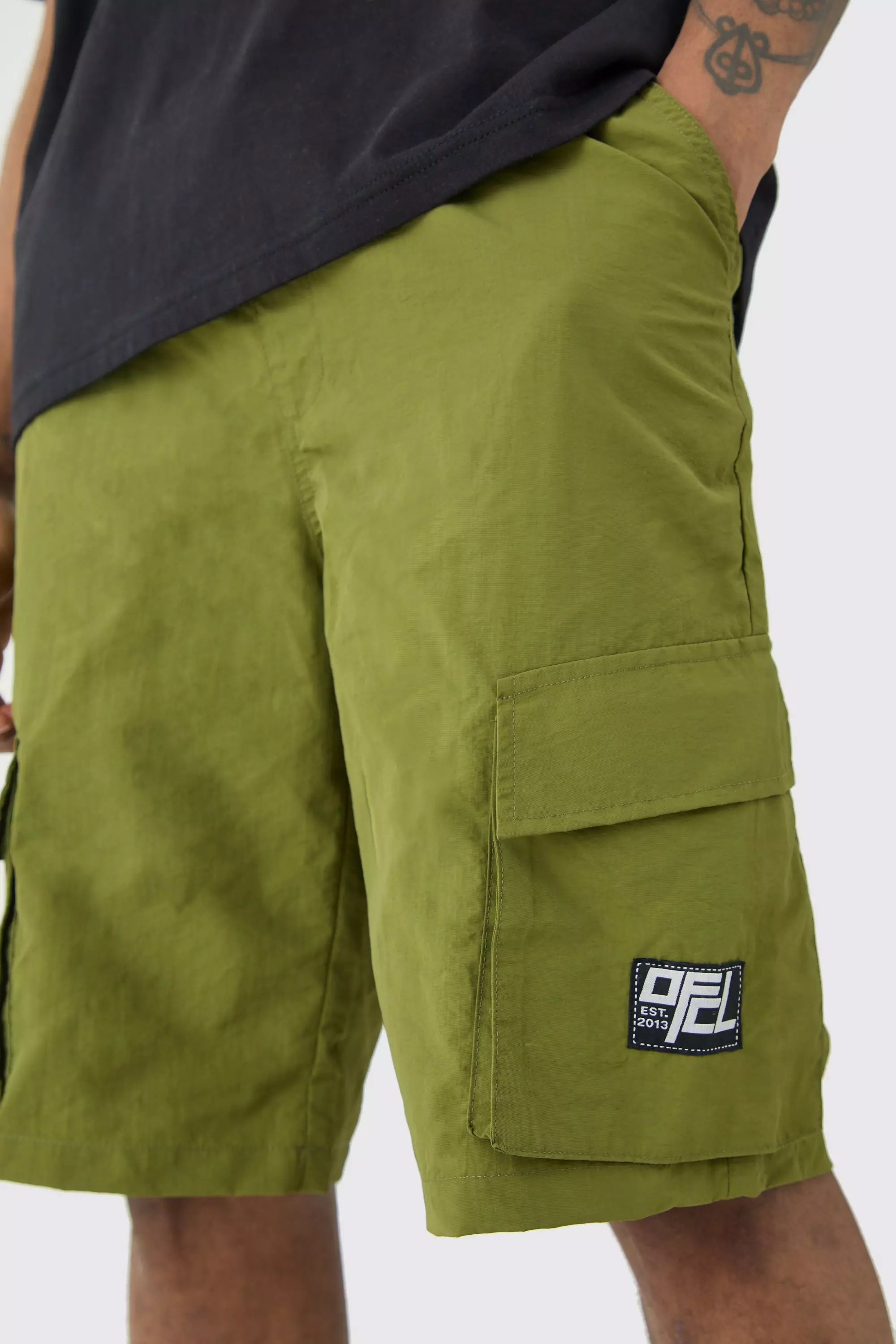 Khaki Tall Elasticated Waist Ofcl Nylon Cargo Shorts alternative image