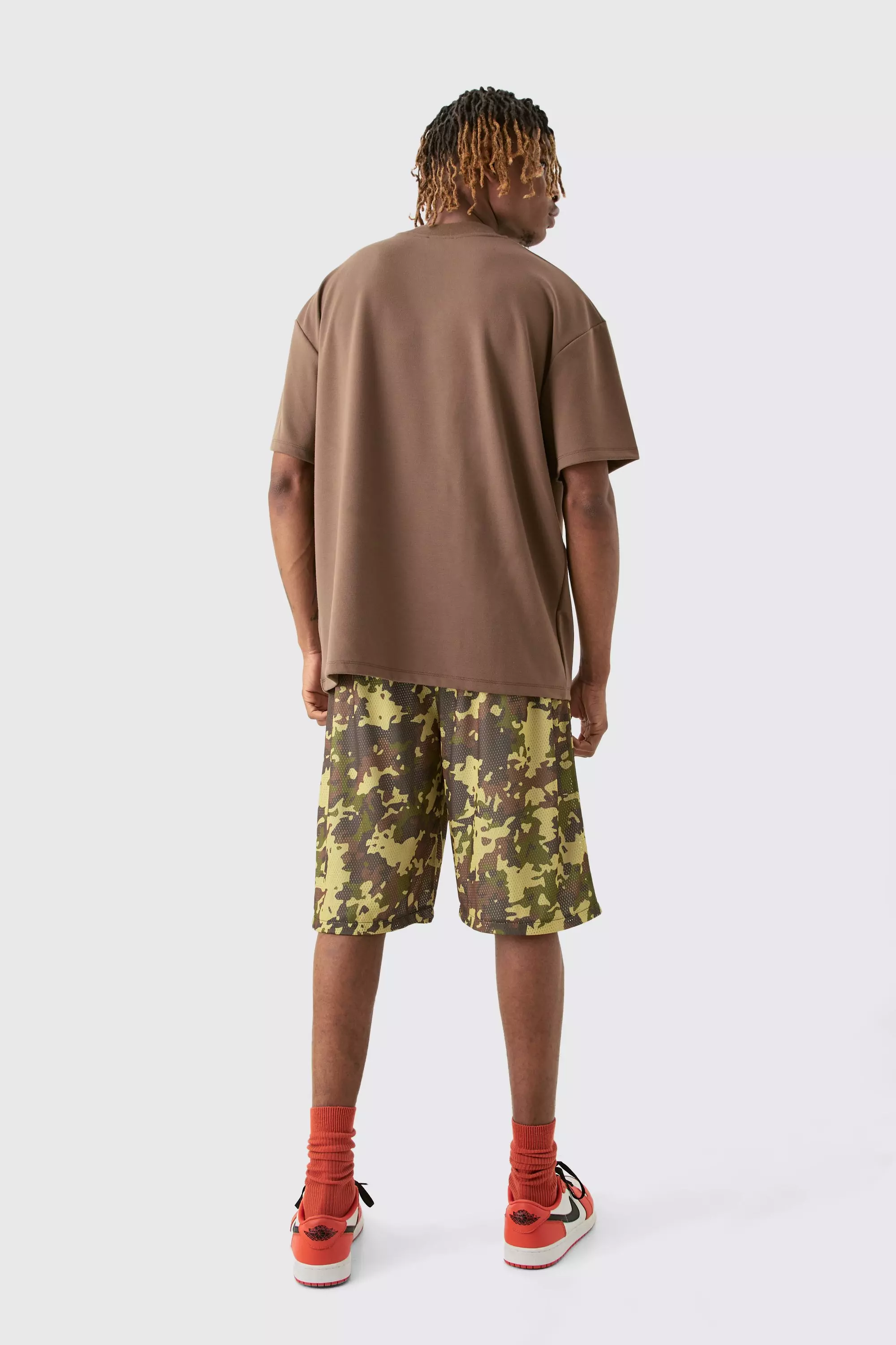Tall Man Mesh Camouflage Basketball Shorts boohooMAN DE