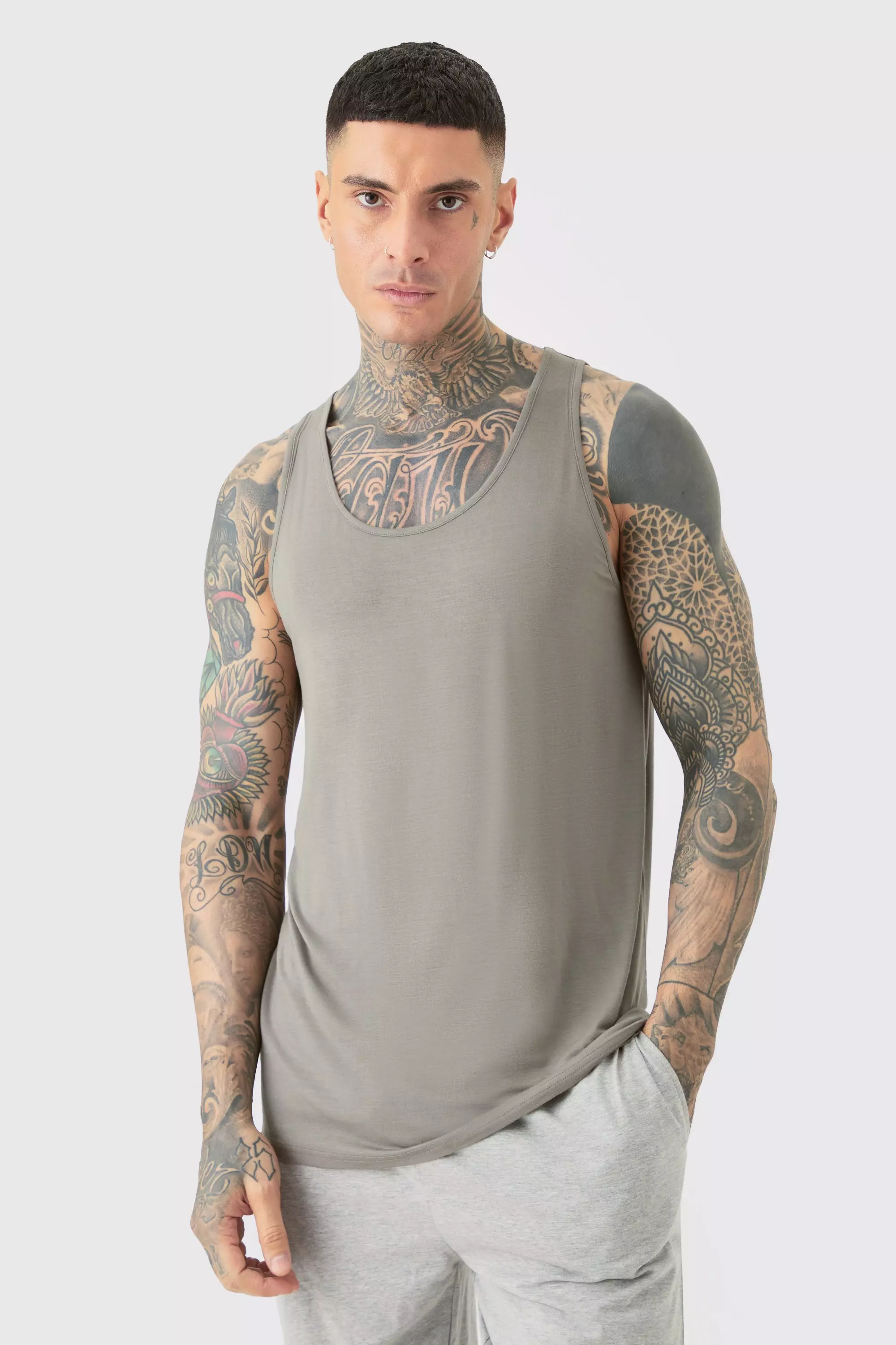 Tall Premium Modal Mix Lounge Vest Charcoal