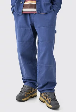 Blue Elastic Waist Crinkle Denim Carpenter Jeans In Dark Blue