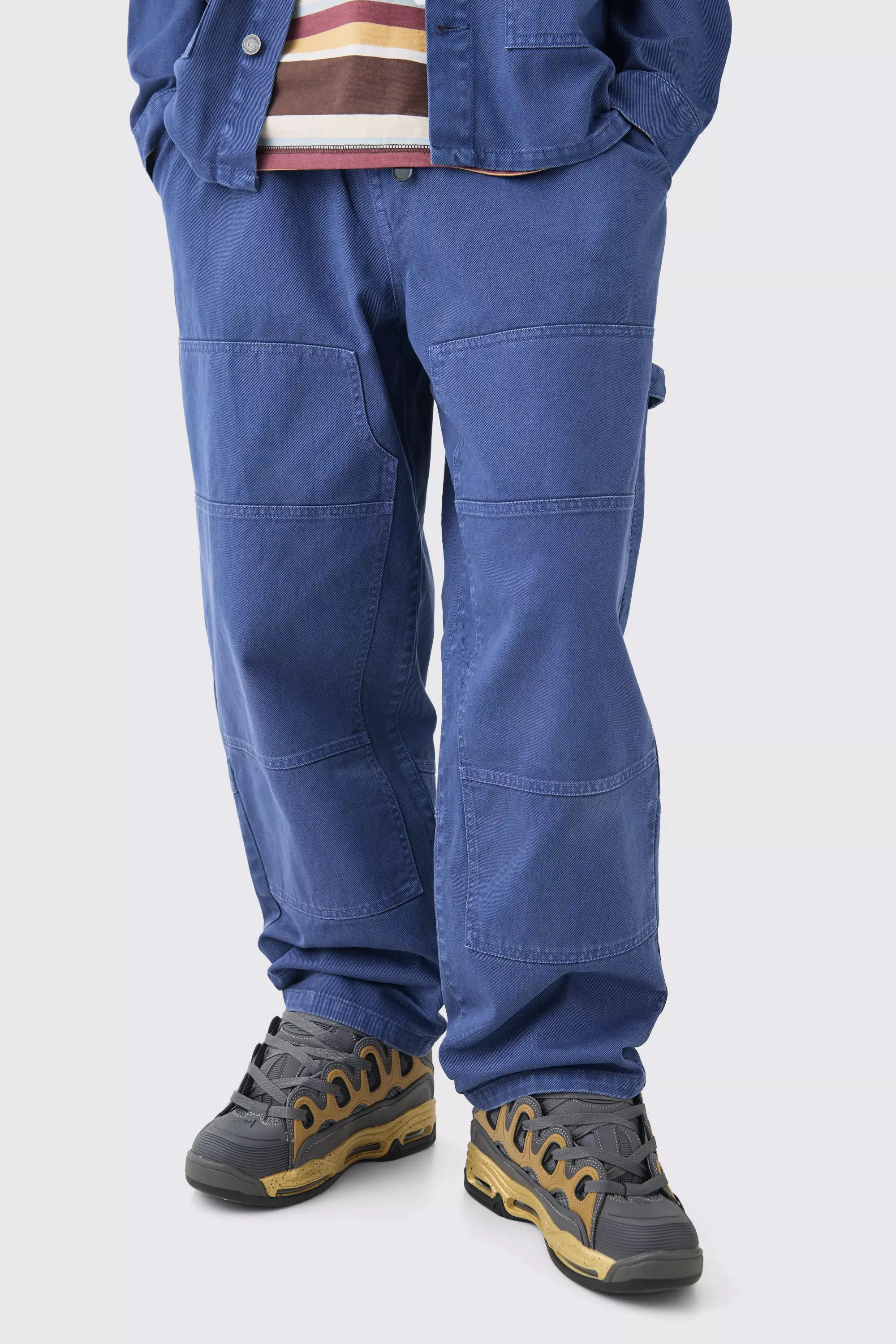 Elastic Waist Crinkle Denim Carpenter Jeans In Dark Blue Dark blue