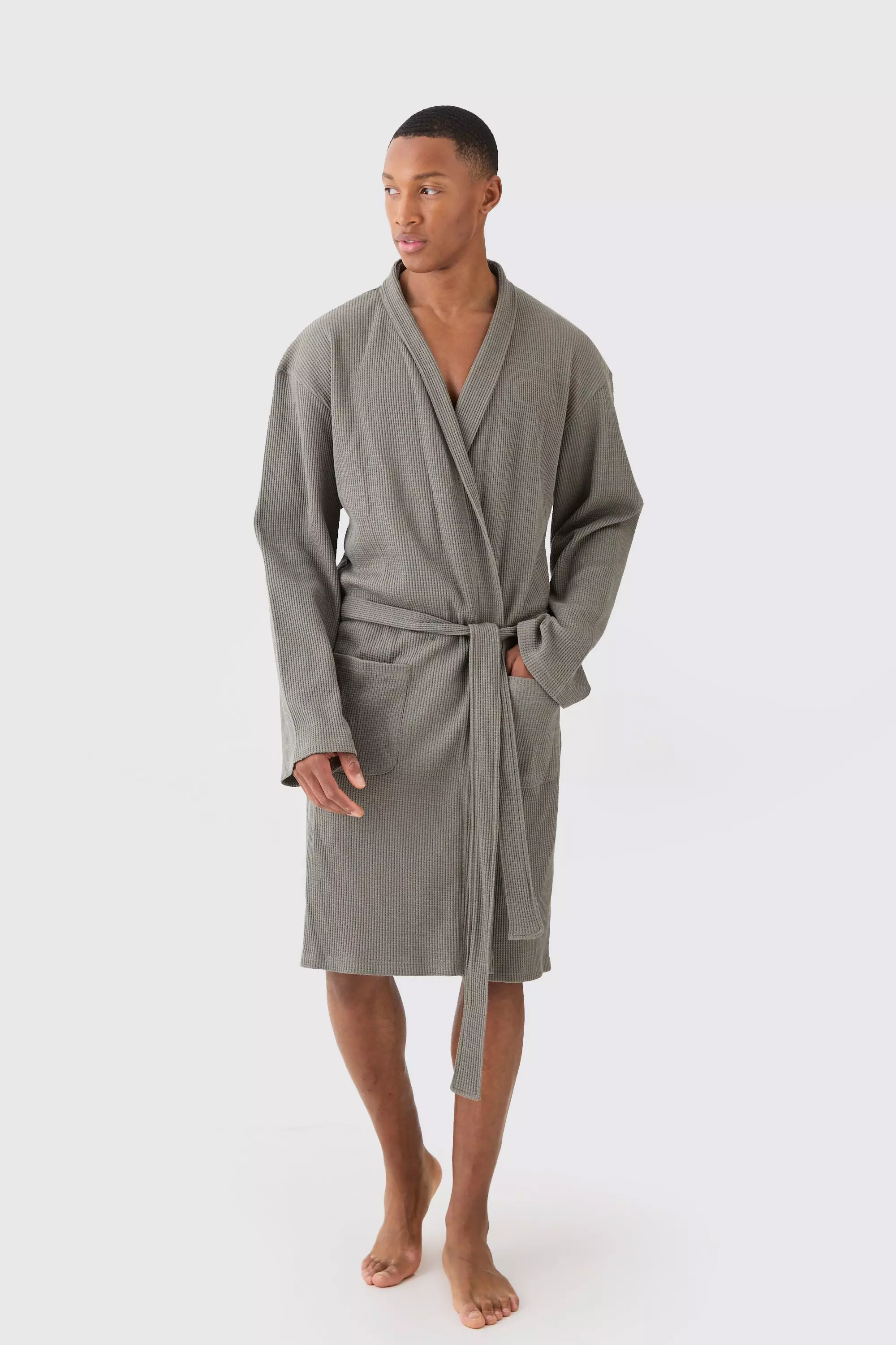 Lightweight Waffle Loungewear Robe In Khaki Khaki