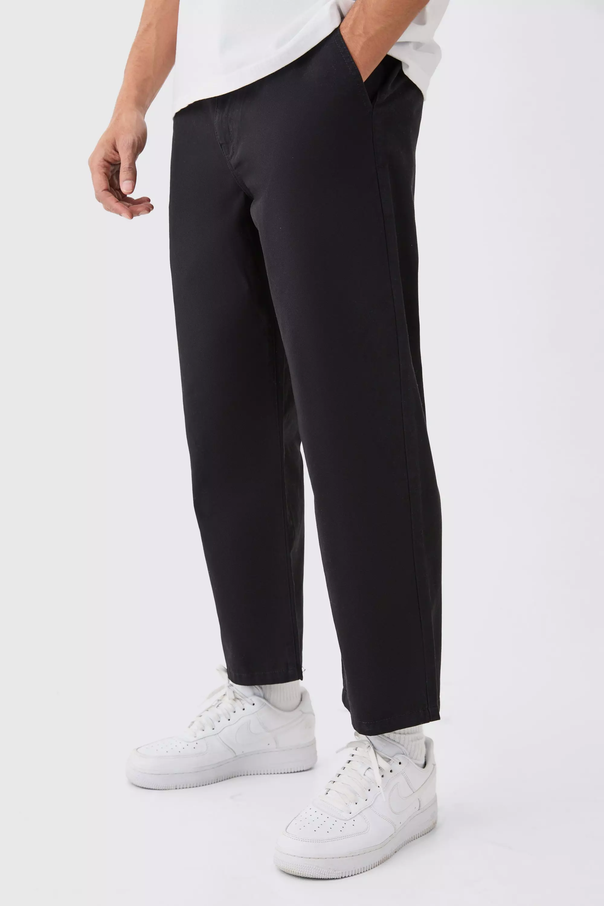 Black Fixed Waist Skate Cropped Chino Pants