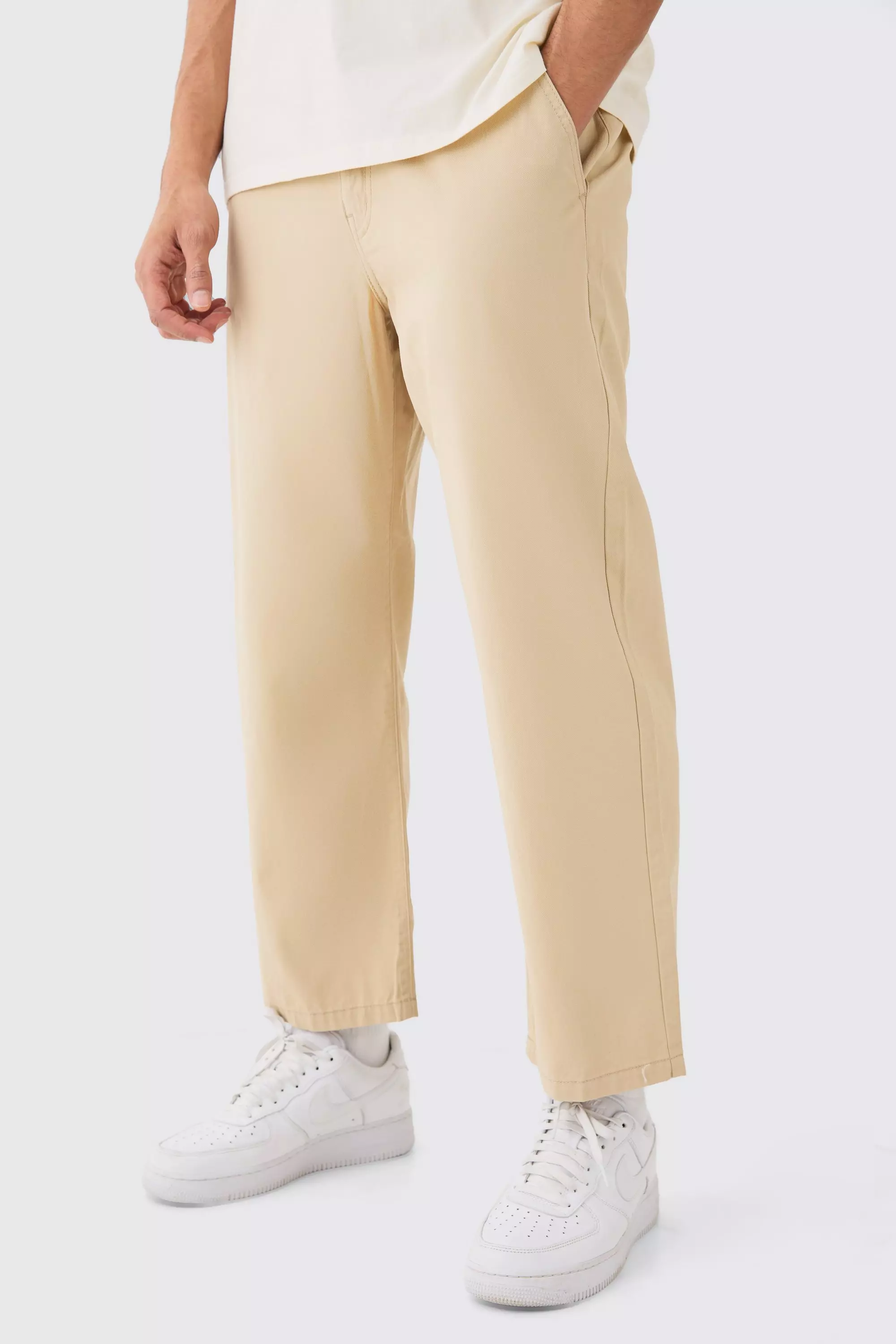 Tan Brown Fixed Waist Skate Cropped Chino Pants