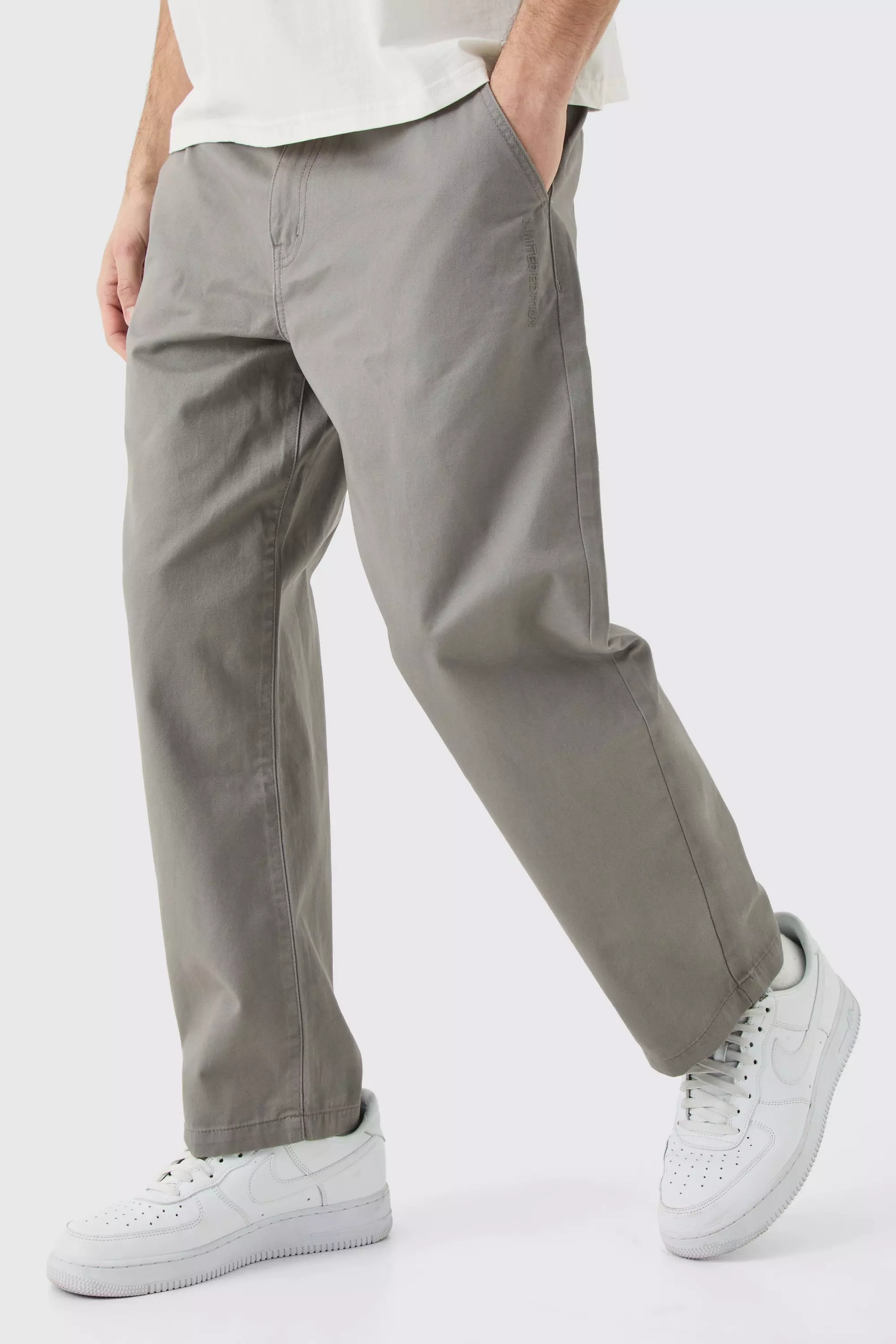 Fixed Waist Skate Cropped Chino Pants Grey