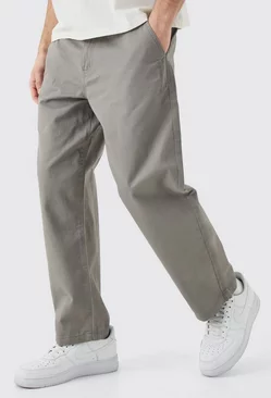 Fixed Waist Branded Skate Cropped Chino Trouser Grey