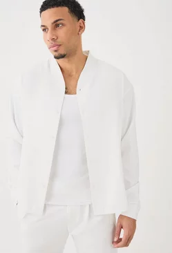 Boxy Collarless Soft Twill Label Shirt White