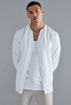 Long Sleeve Open Neck Soft Twill Shirt White