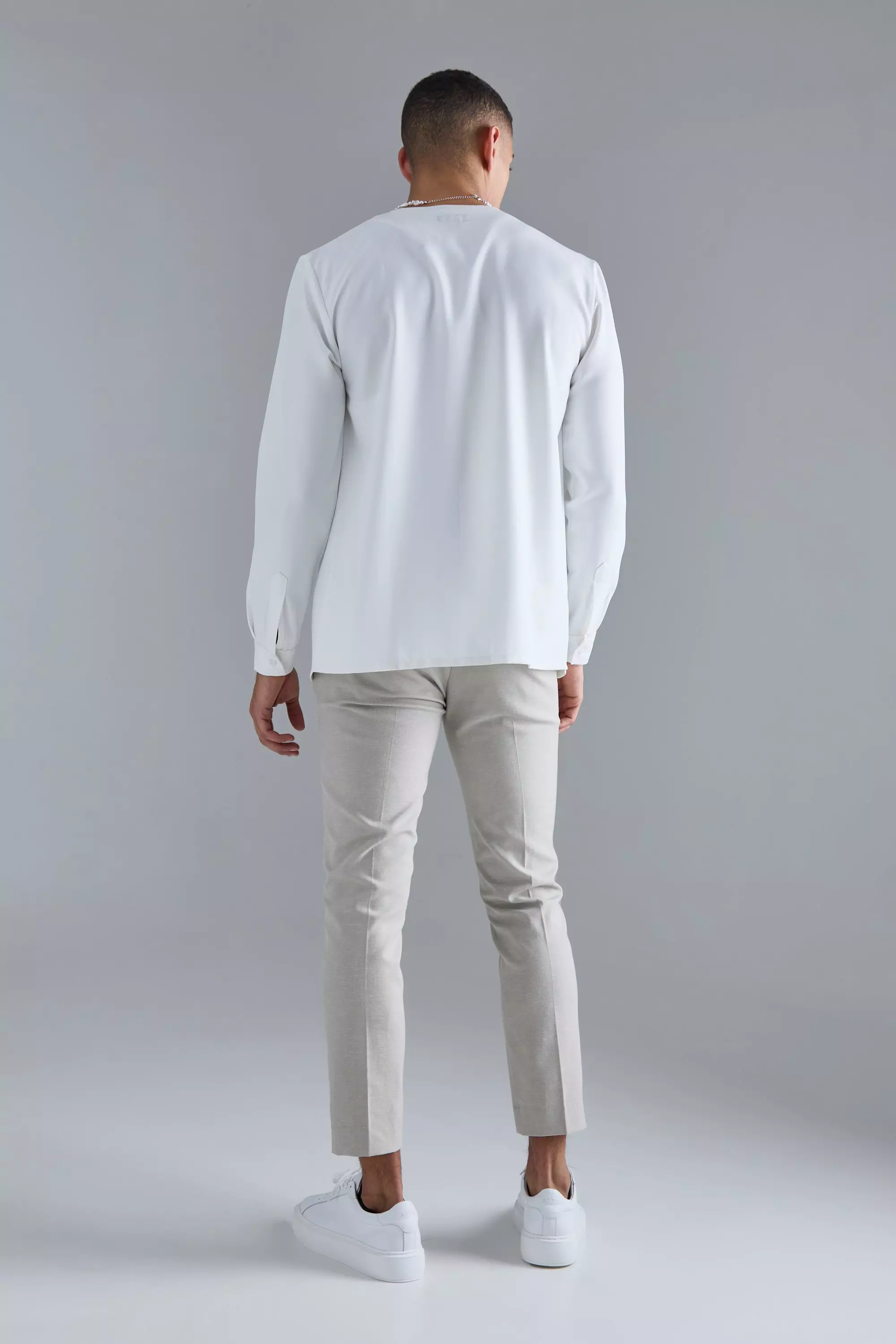 White Long Sleeve Open Neck Soft Twill Shirt alternative image