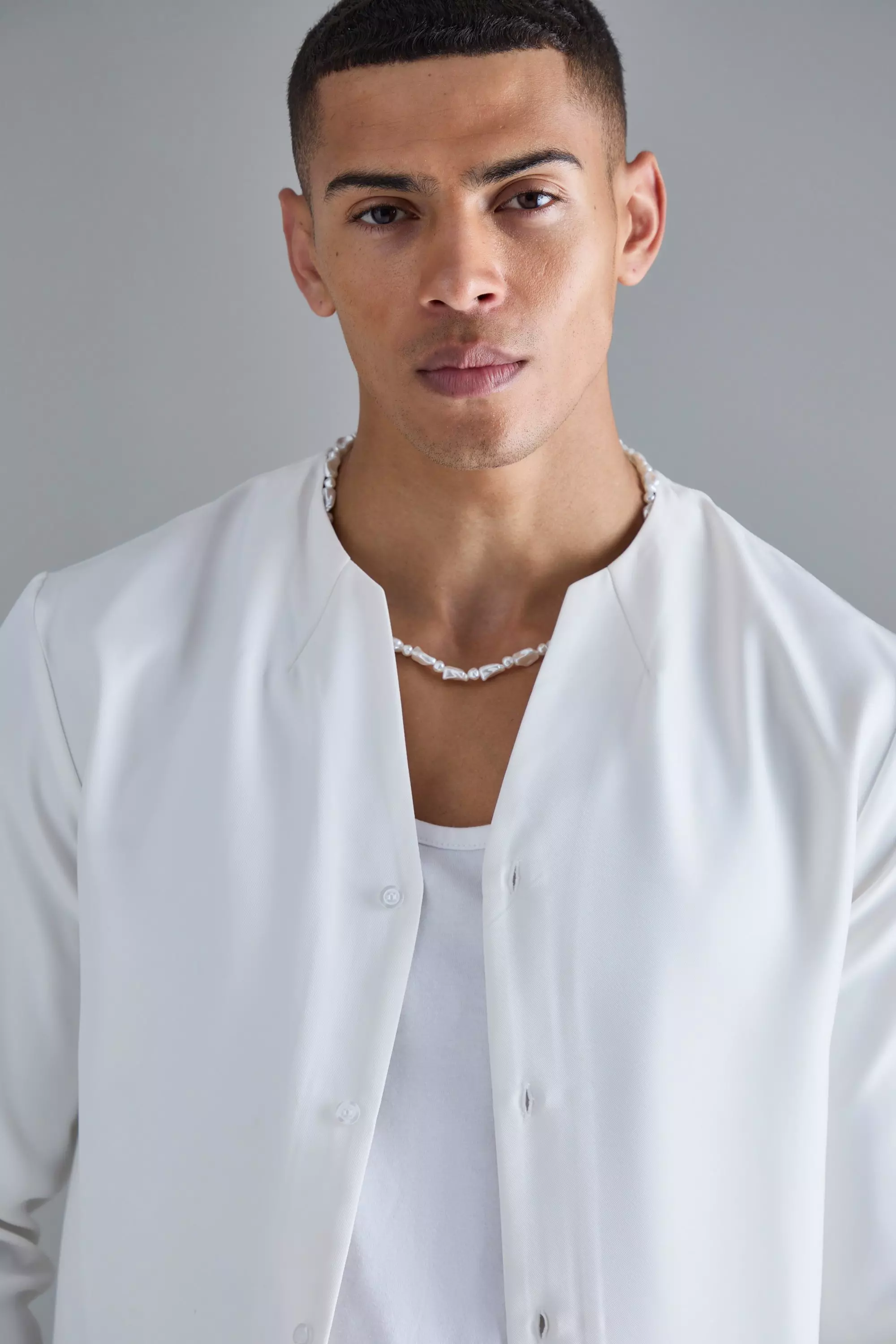 White Long Sleeve Open Neck Soft Twill Shirt alternative image