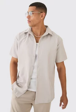 Short Sleeve Soft Twill Oversized Shirt pale grey