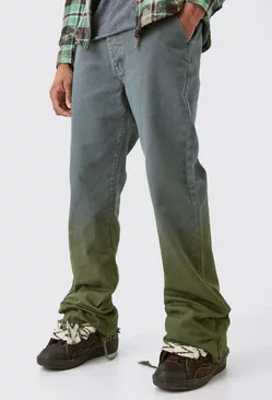 Charcoal Grey Tall Fixed Waist Twill Relaxed Washed Ombre Flare Trouser
