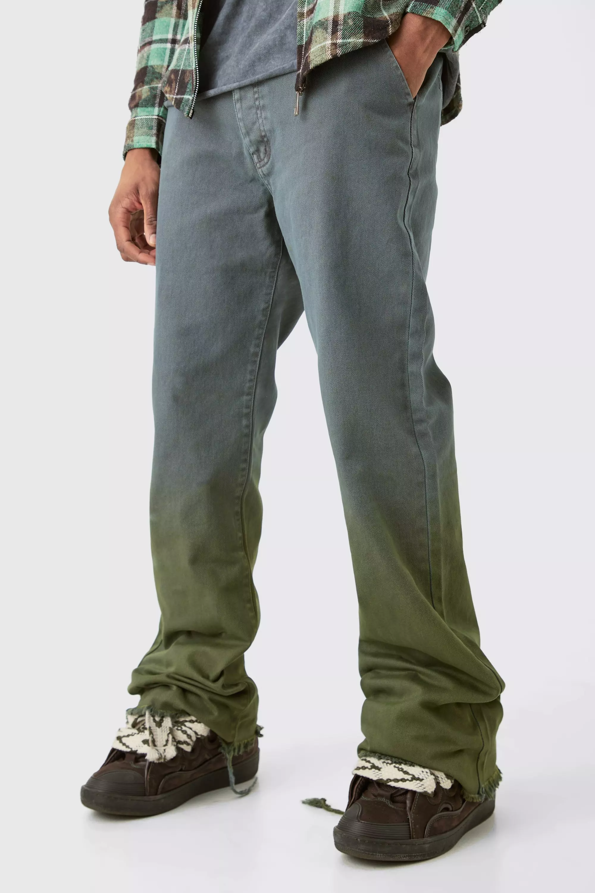Charcoal Grey Tall Fixed Waist Twill Relaxed Washed Ombre Flare Trouser