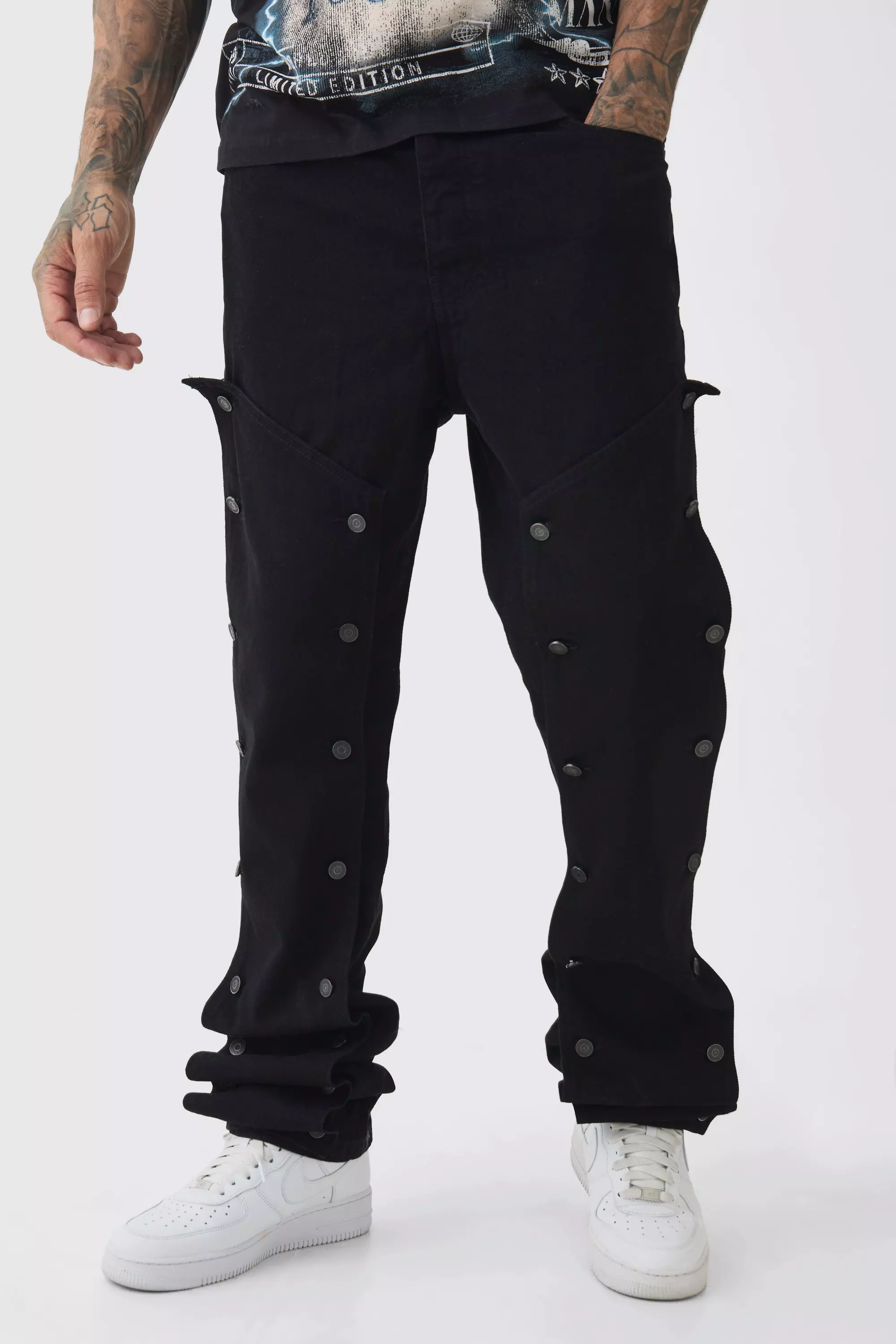 Tall Fixed Waist Washed Twill Stacked Carpenter Pants Black