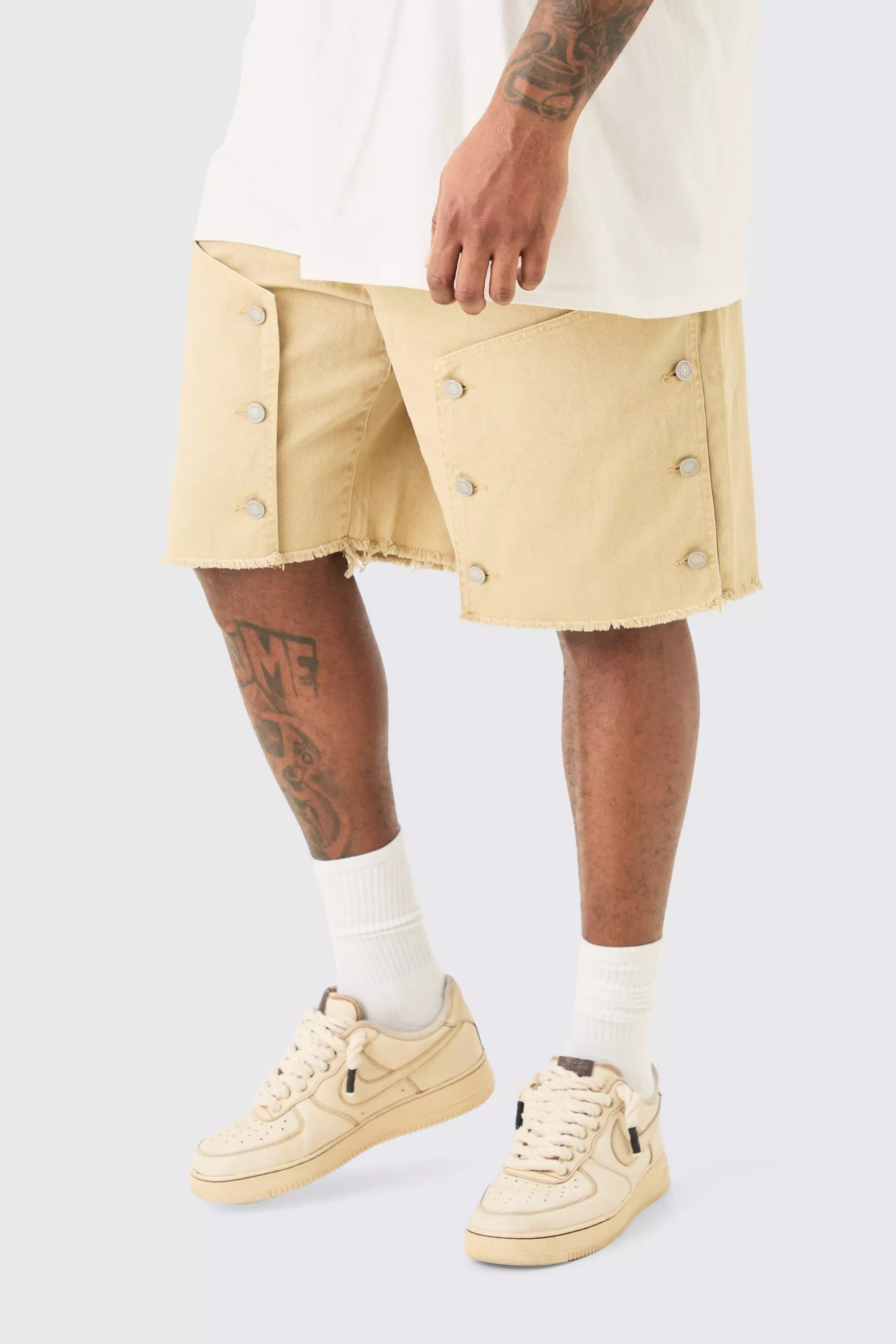 Plus Fixed Waist Washed Twill Carpenter Relaxed Short Taupe