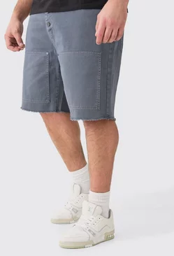 Charcoal Grey Plus Fixed Waist Washed Relaxed Twill Carpenter Short