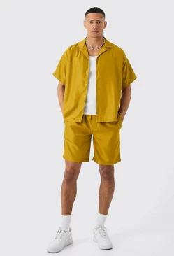 Short Sleeve Boxy Soft Twill Shirt And Short Mustard