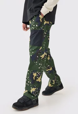 Khaki Elastic Waist Relaxed Fit Belted Peached Twill Camo Trouser