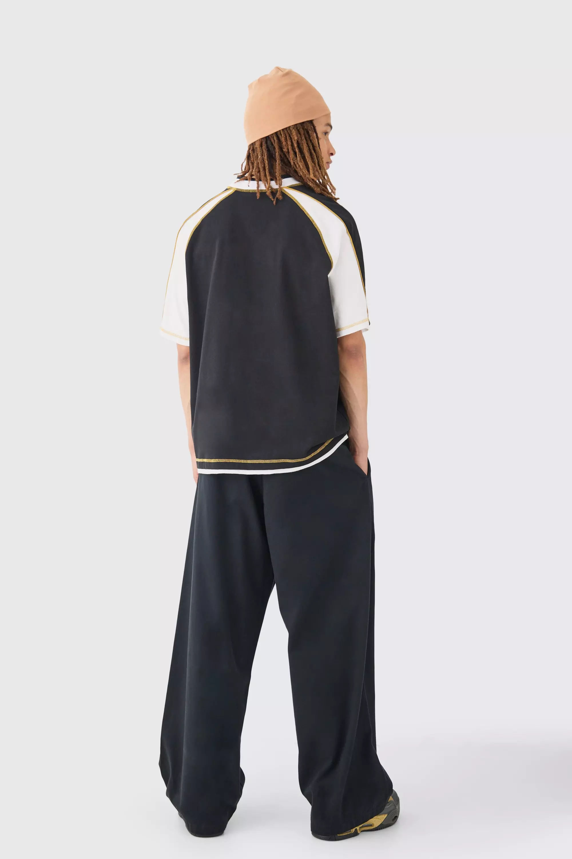 Black Fixed Waist Extreme Wide Fit Chino With Charm alternative image