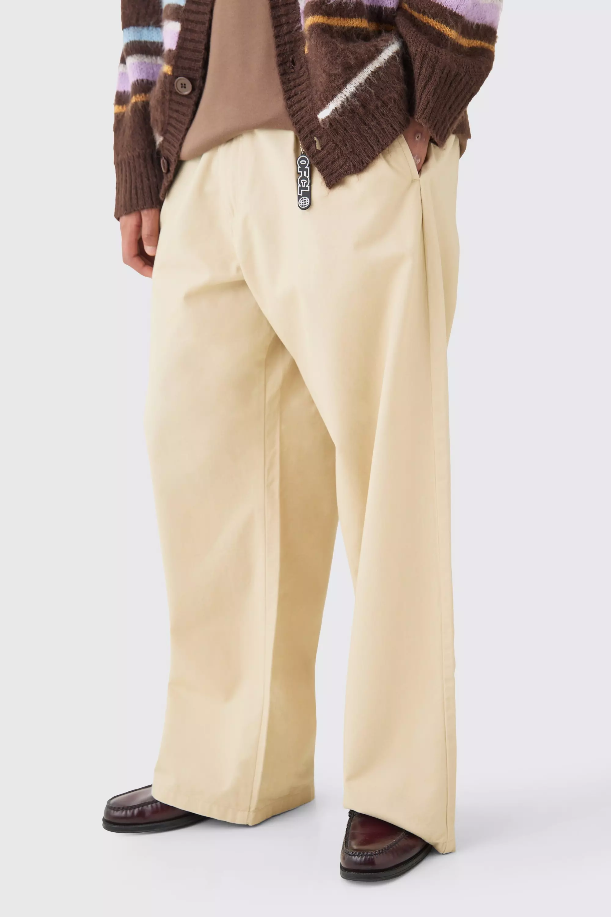 Fixed Waist Extreme Wide Fit Chino With Charm Stone