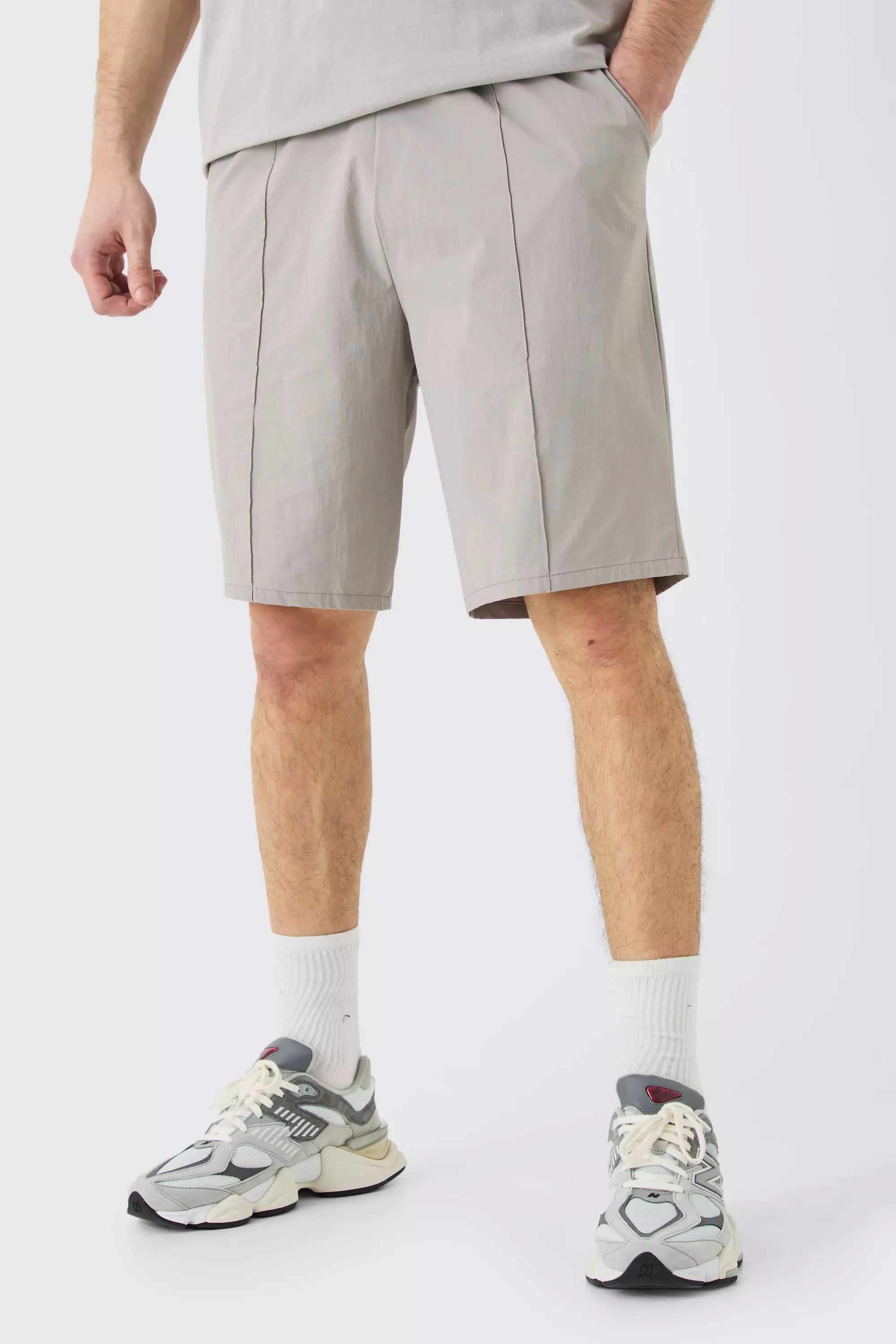 Tall Elasticated Waist Pintuck Seam Nylon Short Grey