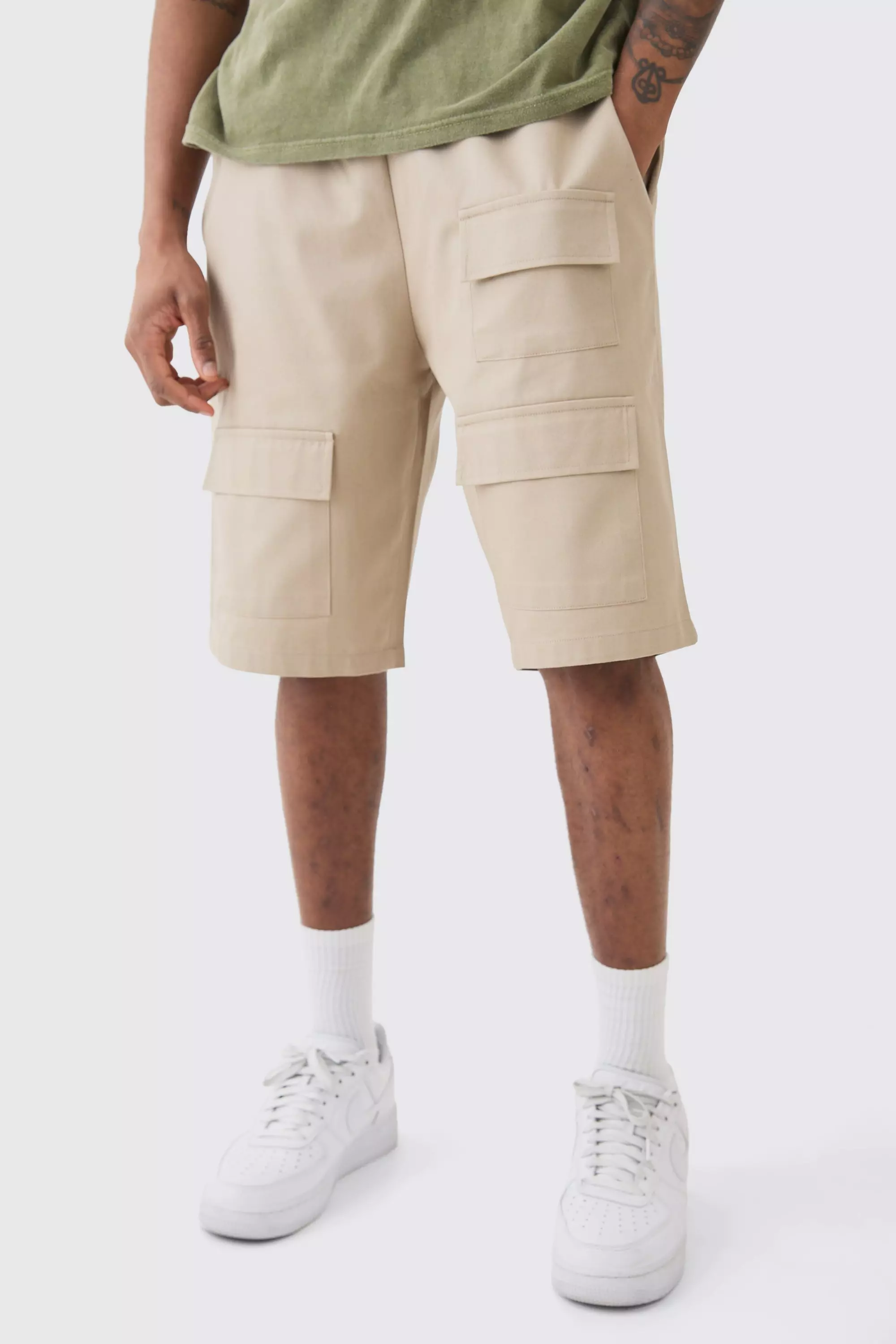 Tall Elasticated Waist Relaxed Twill Utility Short Stone