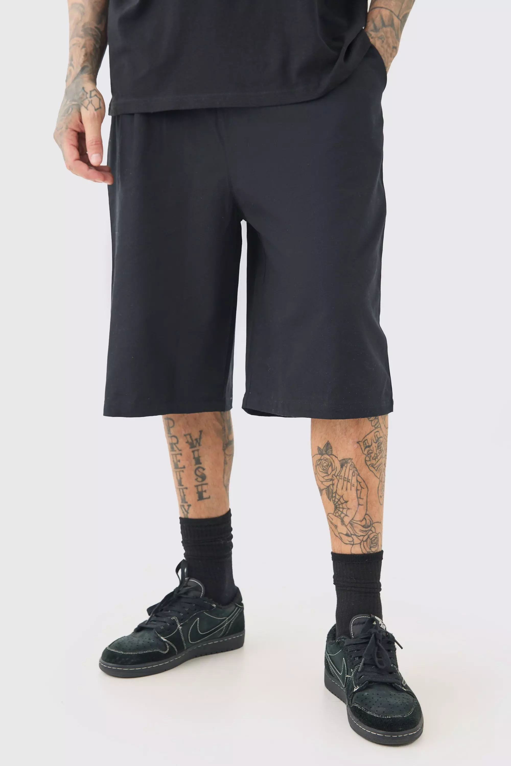 Black Tall Fixed Waist Twill Jort