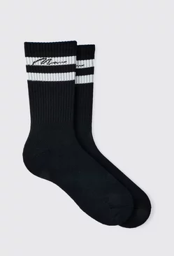 3 Pack Man Signature Sports Stripe Socks In Black Black