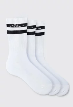 White 3 Pack Man Signature Sports Stripe Socks In White