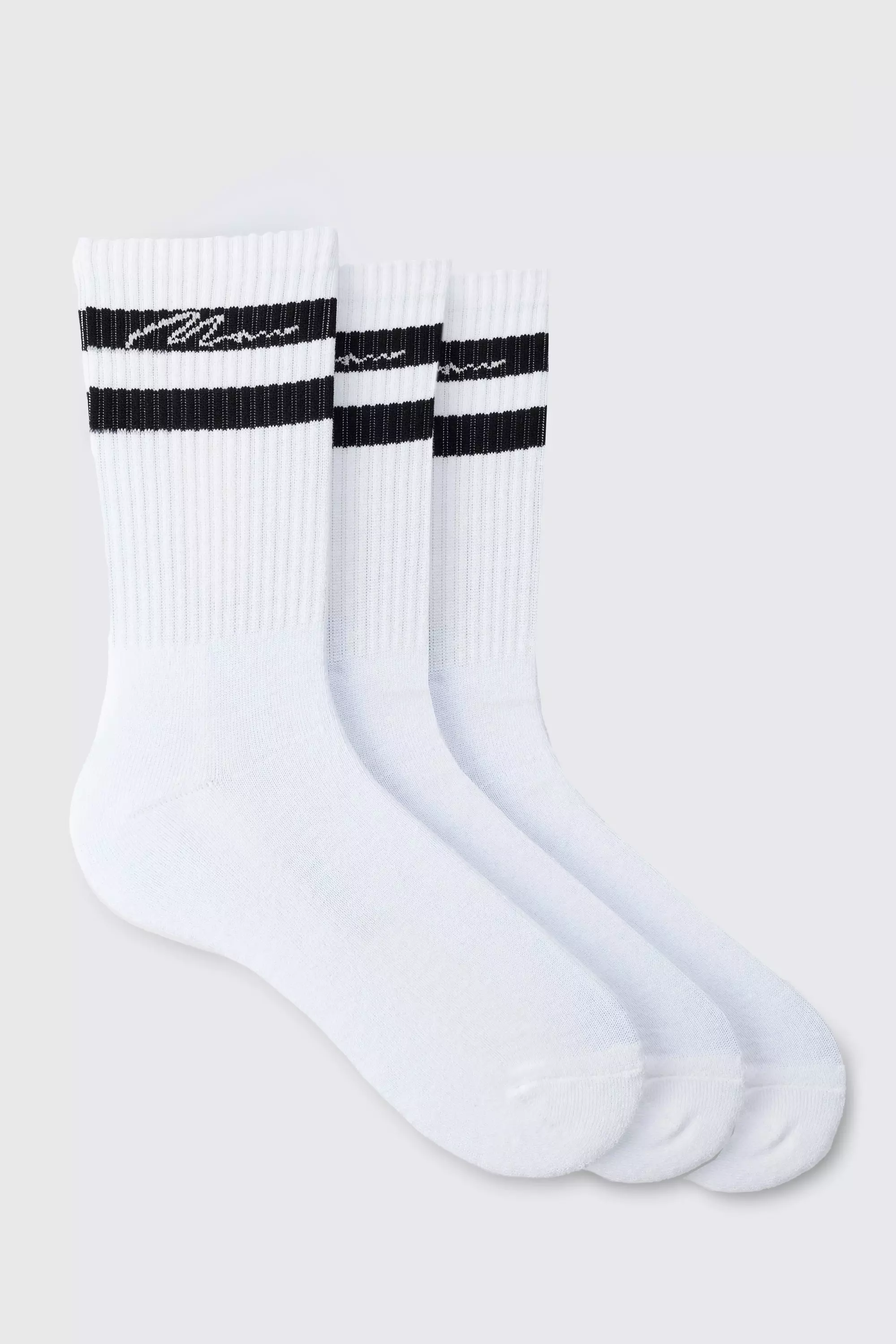 3 Pack Man Signature Sports Stripe Socks In White White