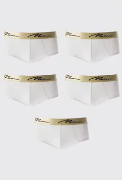 White 5 Pack Man Signature Gold Waistband Briefs In White