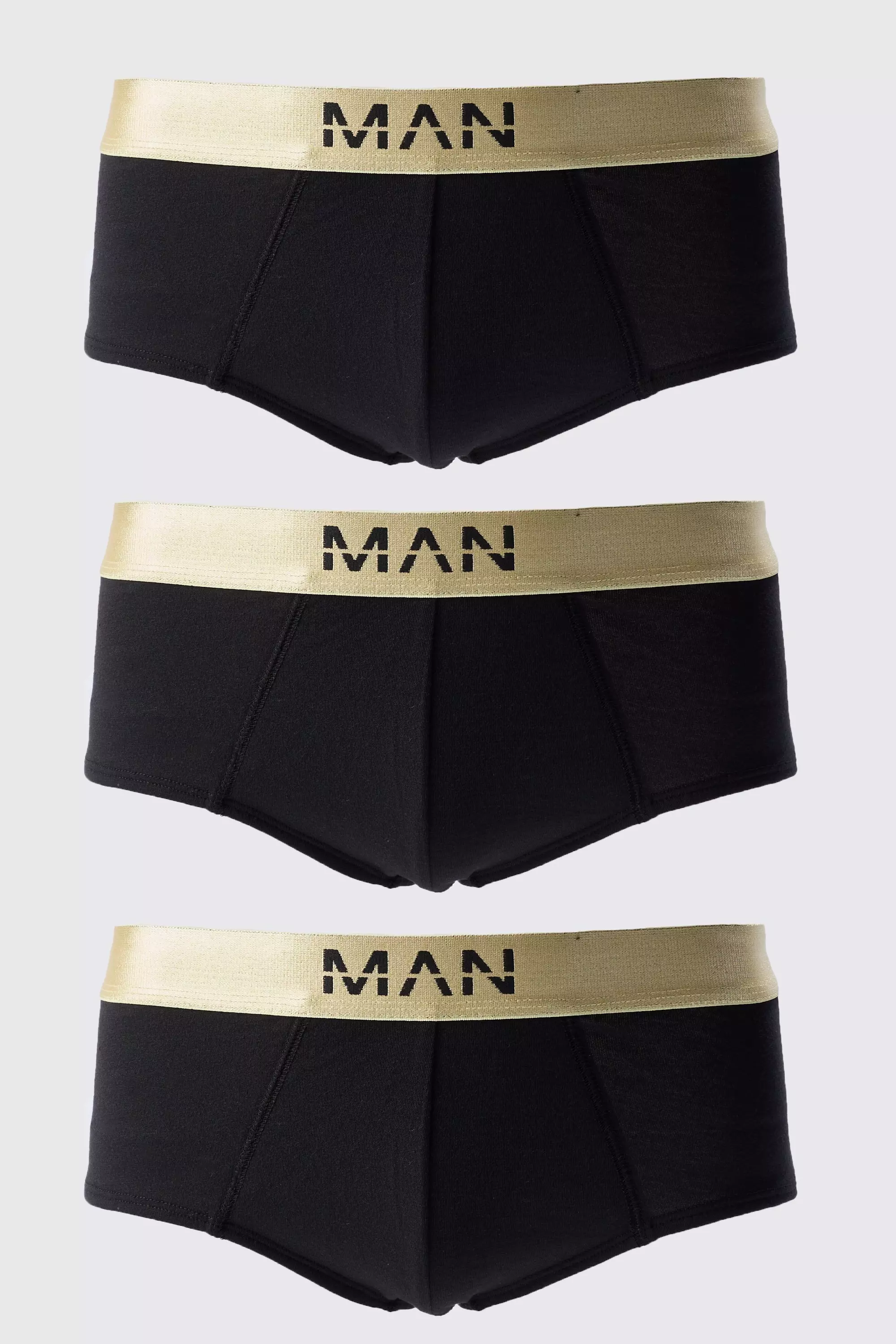 3 Pack Man Dash Gold Waistband Briefs In Black Black