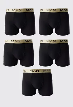 5 Pack Man Roman Gold Waistband Boxers In Black Black