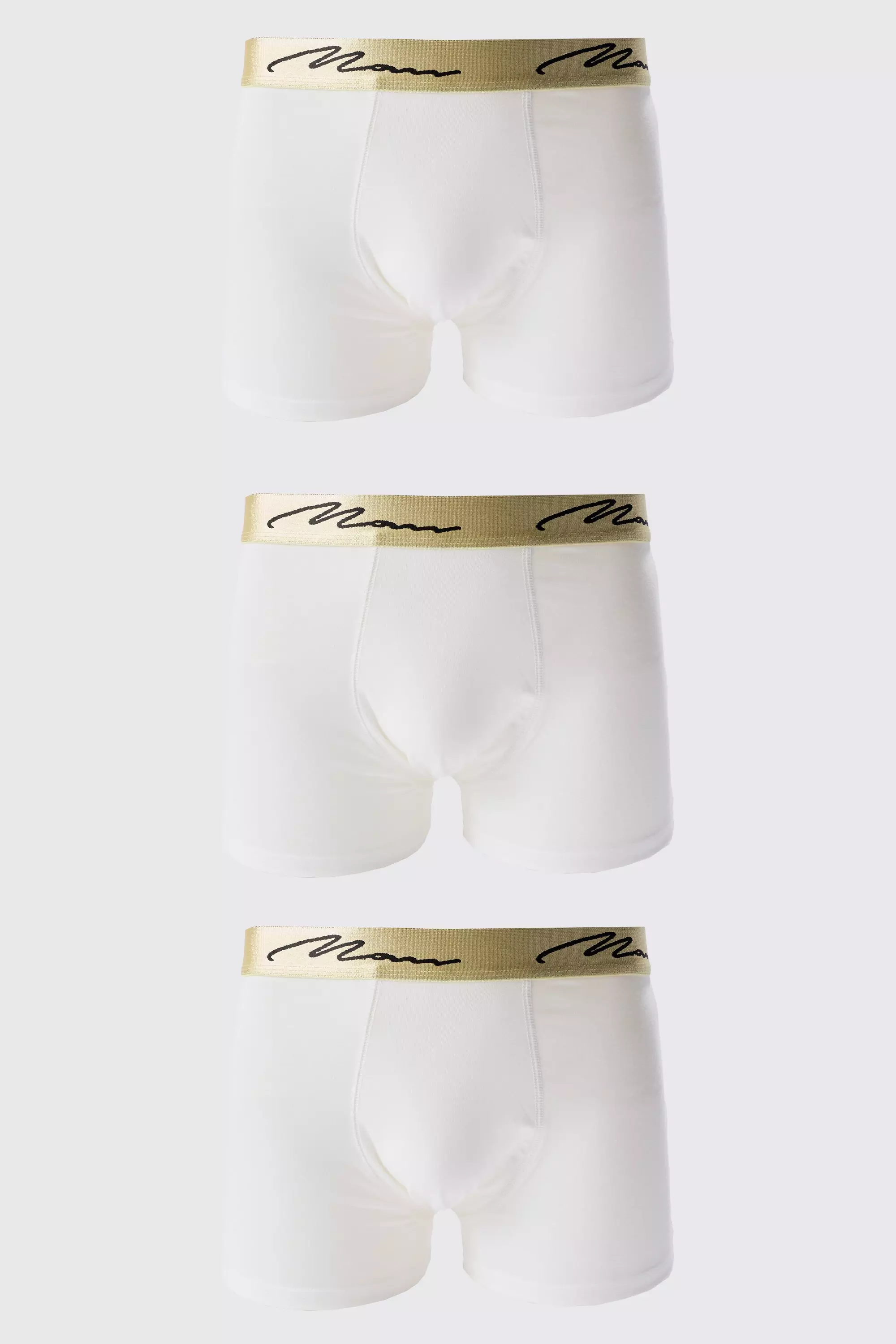 3 Pack Man Signature Gold Waistband Boxers In White White