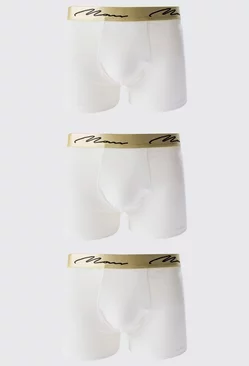 White 3 Pack Man Signature Gold Waistband Boxers In White