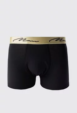 Black Man Signature Gold Waistband Boxers In Black