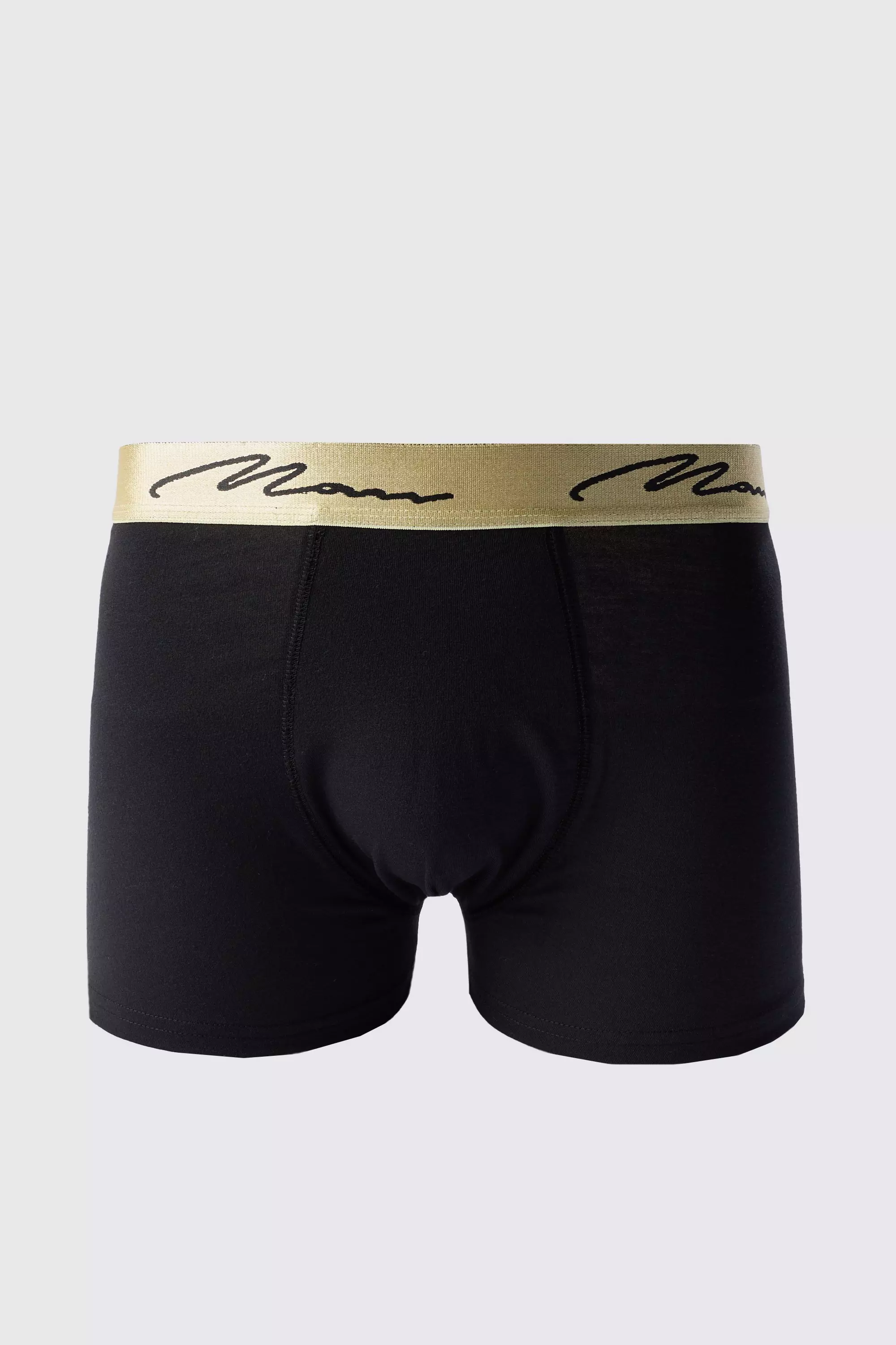 Black Man Signature Gold Waistband Boxers In Black