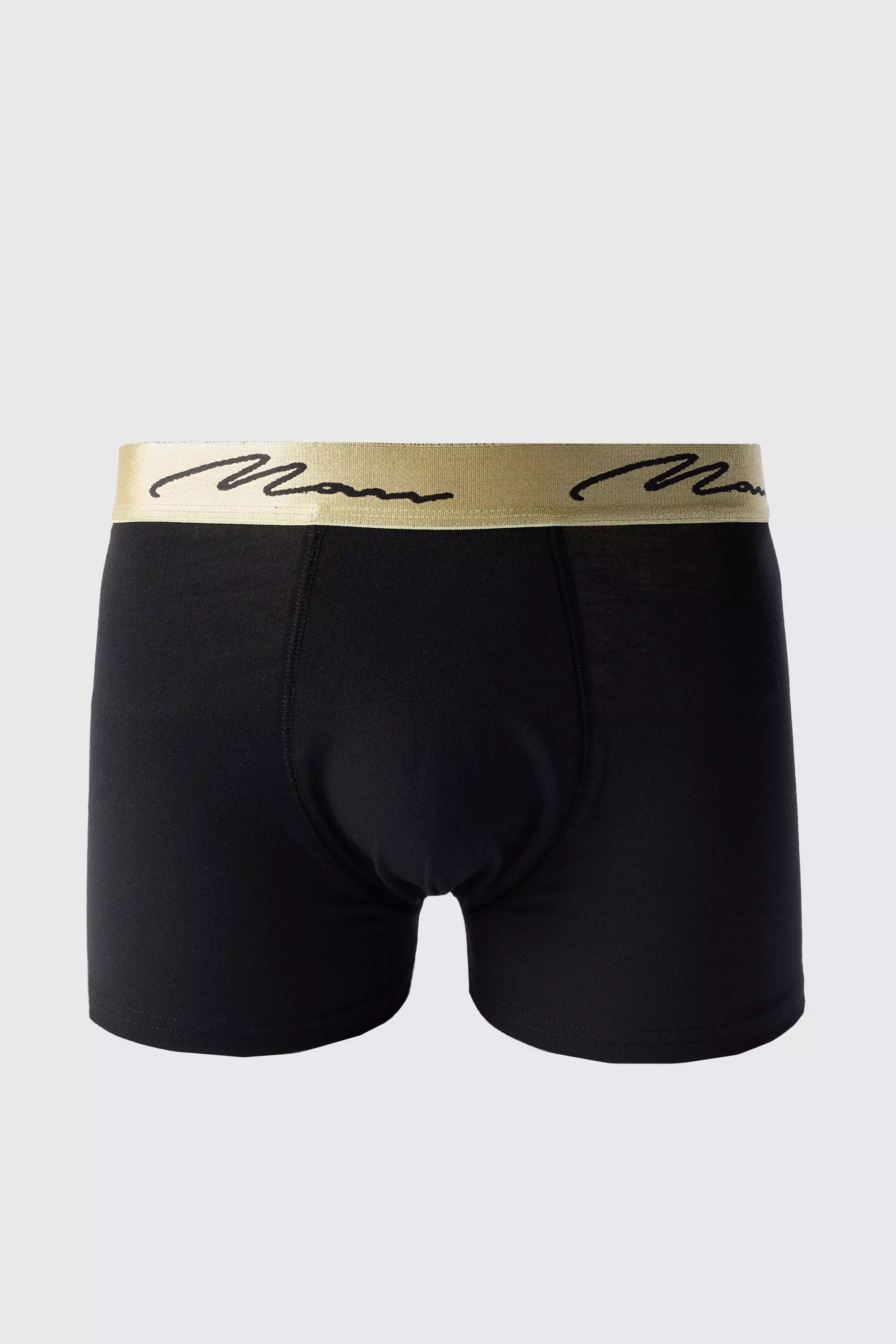 Man Signature Gold Waistband Boxers In Black Black