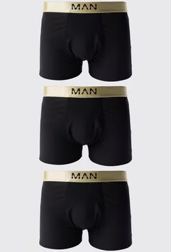 Black 3 Pack Man Dash Gold Waistband Boxers In Black