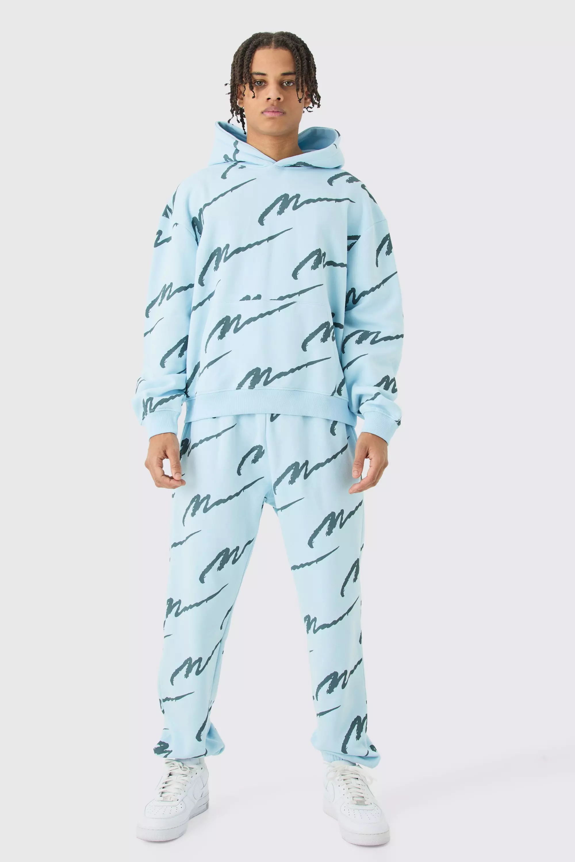 Light blue Man Signature All Over Print Boxy Hooded Tracksuit alternative image
