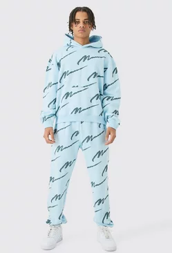 Blue Man Signature All Over Print Boxy Hooded Tracksuit