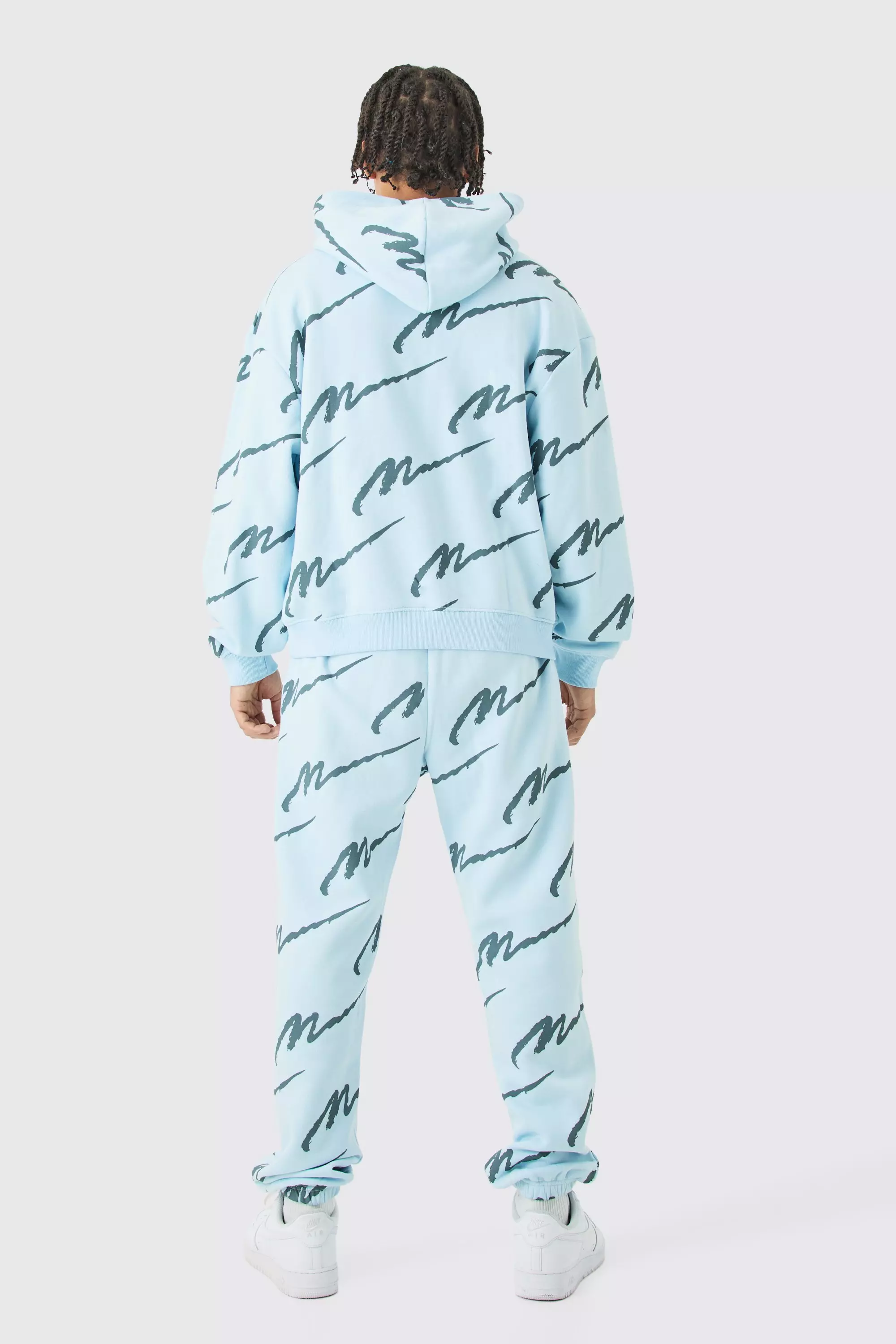 Light blue Man Signature All Over Print Boxy Hooded Tracksuit alternative image