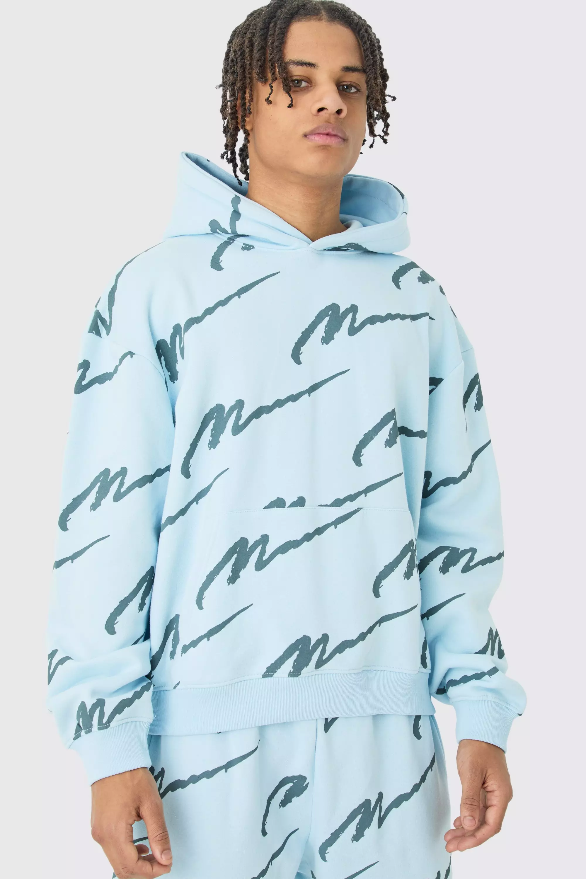 Light blue Man Signature All Over Print Boxy Hooded Tracksuit alternative image