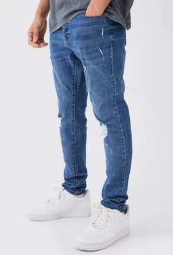 Skinny Stretch Extreme Knee Rip Jeans Mid blue