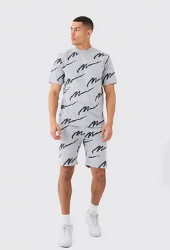 Grey Man Signature All Over Print Slim Shorts Set