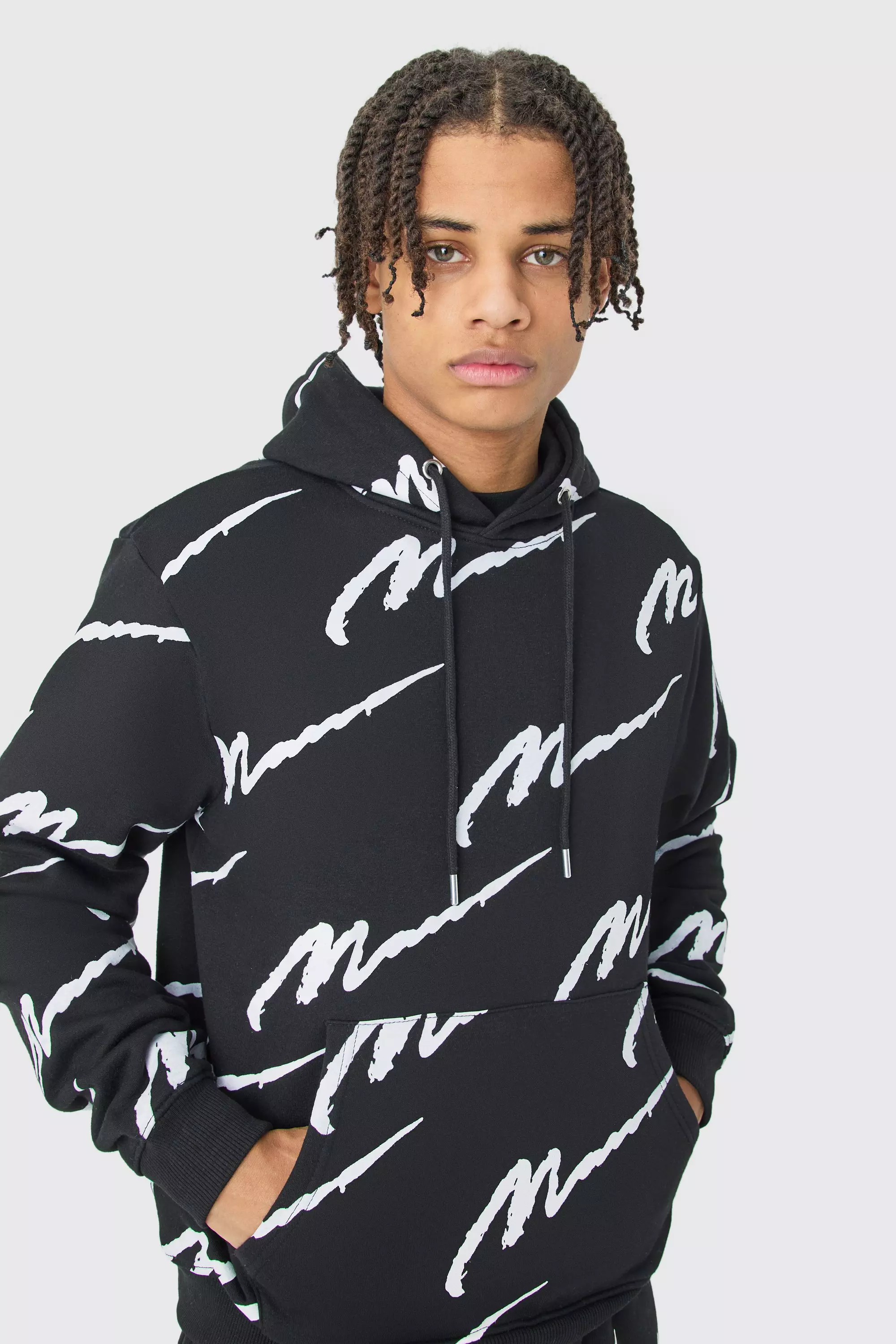 Man Signature All Over Print Hoodie boohooMAN UK