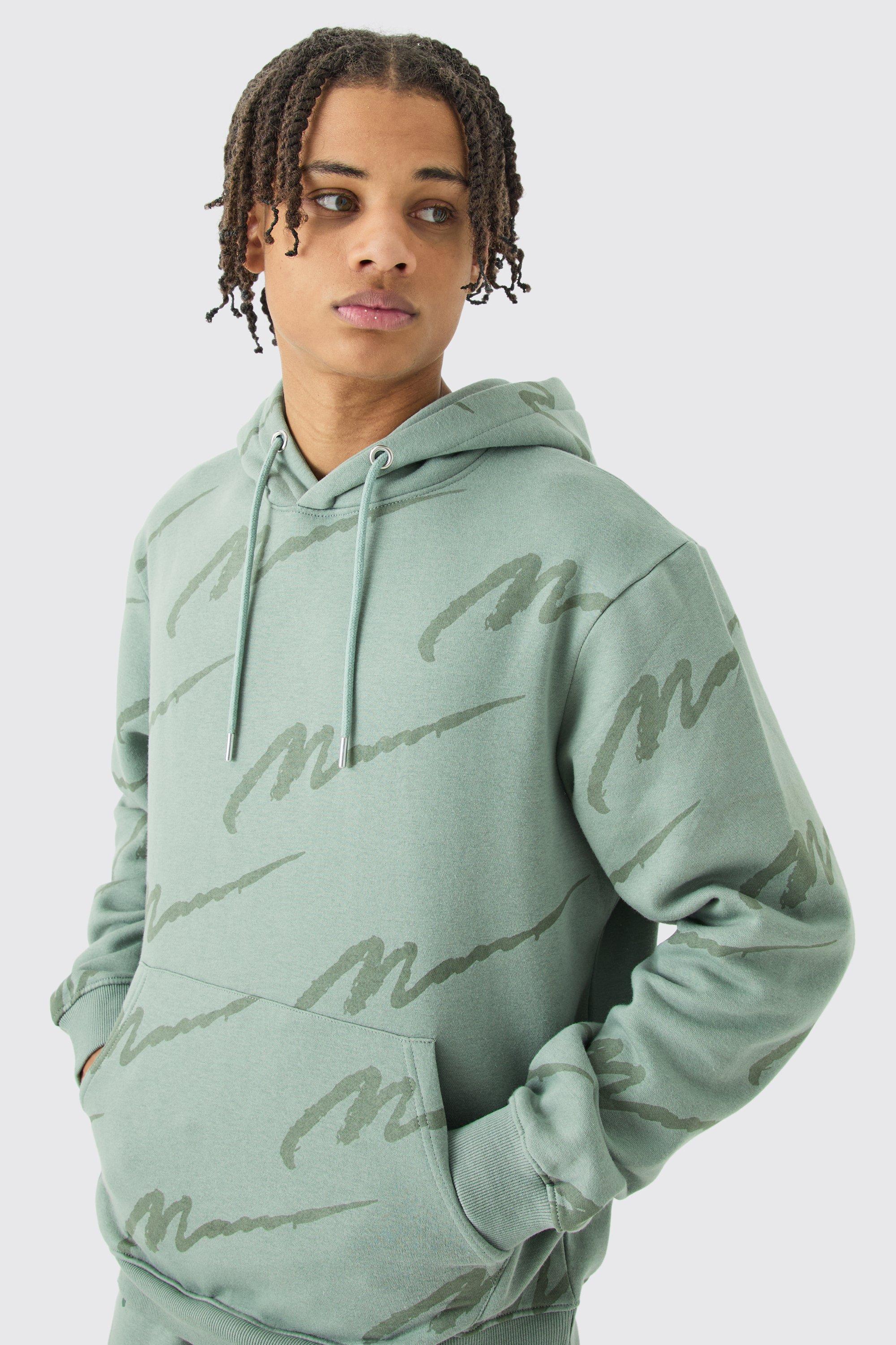 Man Signature All Over Print Hoodie boohooMAN UK