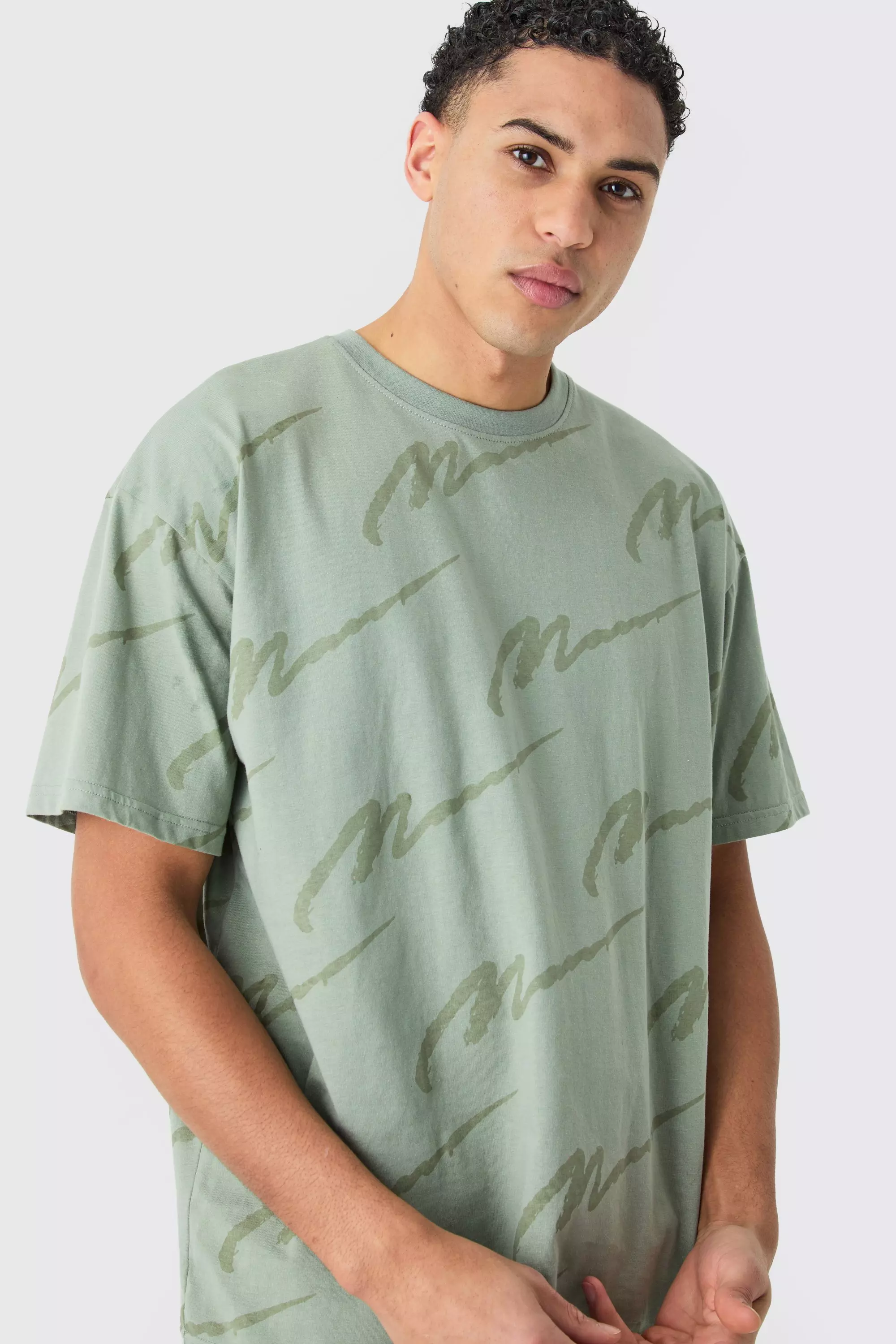 Sage Green Man Signature All Over Print Oversized Tshirt