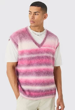 Regular Knitted Brushed Stripe V Neck Tank In Pink Pink