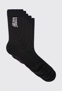 5 Pack Gothic Man Sports Socks Black